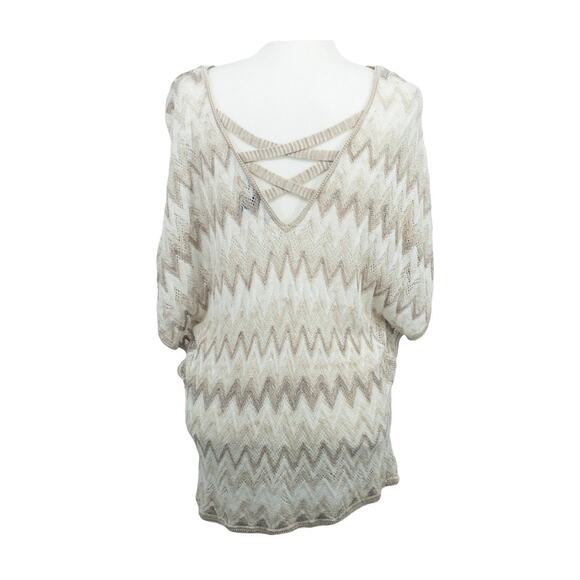 WHBM Small Chevron Knit Top Beige Neutral Crisscross Back Boho Chic Sweater - Picture 3 of 11